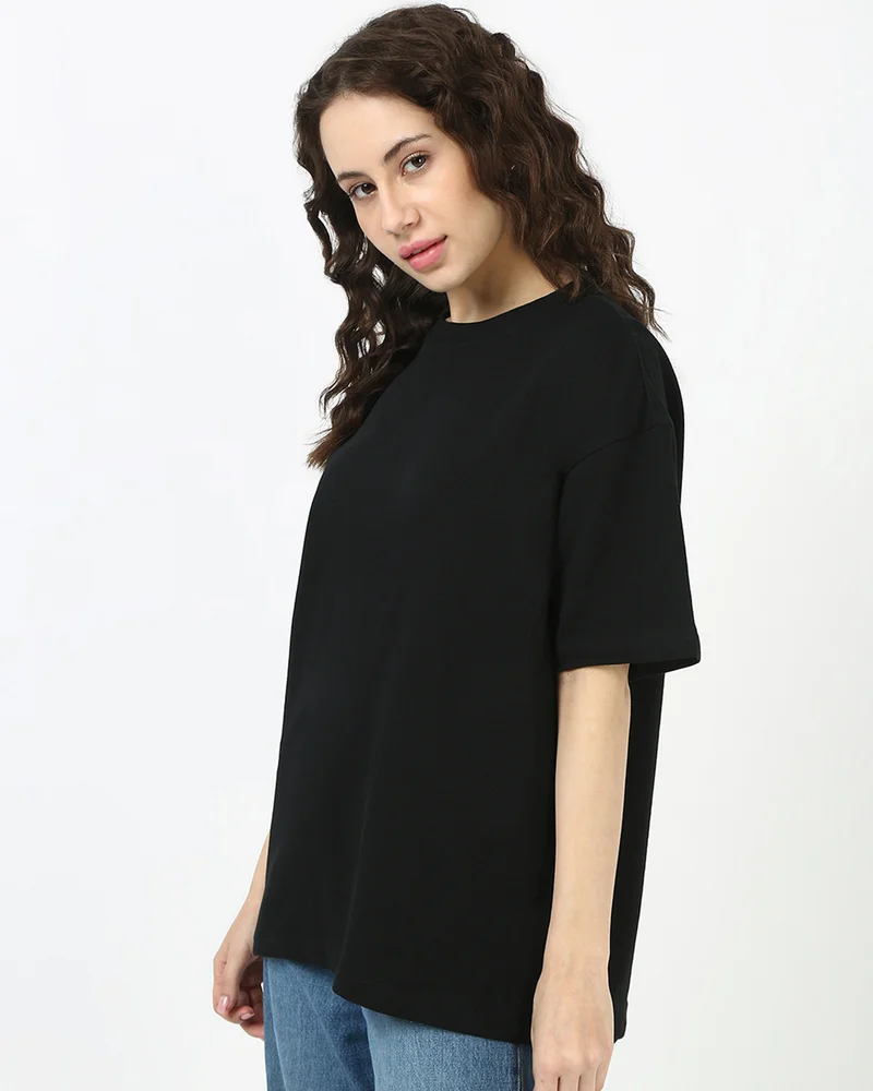 bewakoof Women's Black Oversized T-shirt